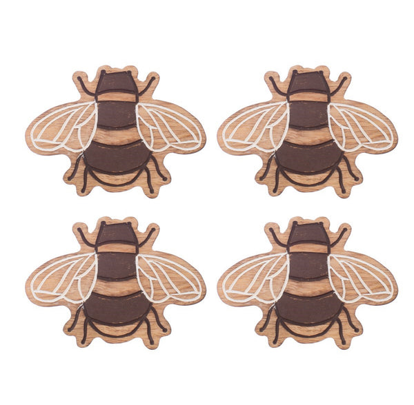 Wooden Bee Coasters - Set Of 4