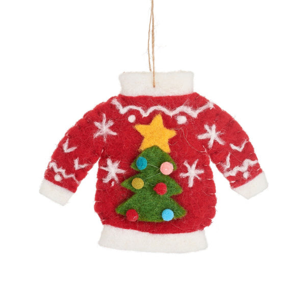 Sass & Belle Red Christmas Jumper Felt Decoration