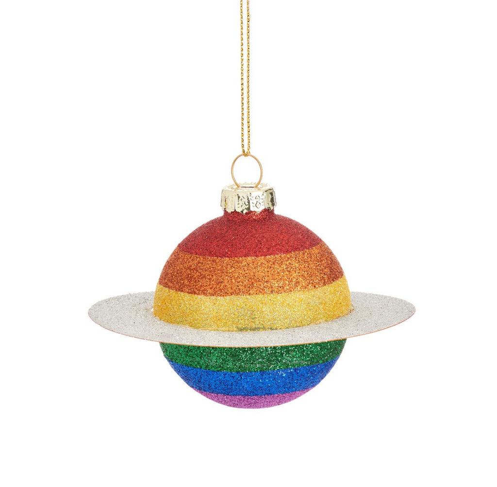 Sass & Belle Glitter Rainbow Planet Shaped Bauble