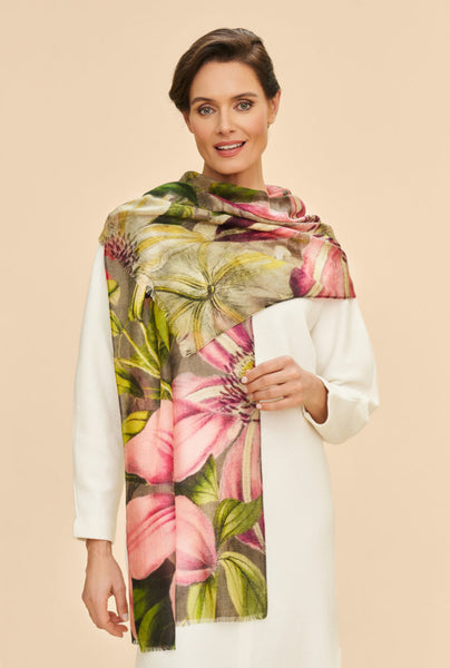 Powder Wool Wrap Oversized Botanicals Scarf