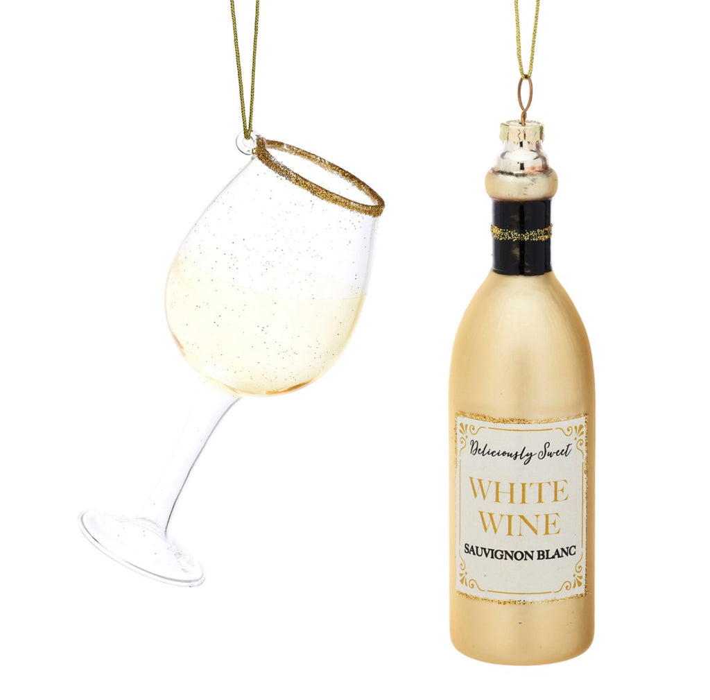 Sass & Belle Christmas Cheer White Wine And Glass Shaped Bauble - Set Of 2 (Boxed)