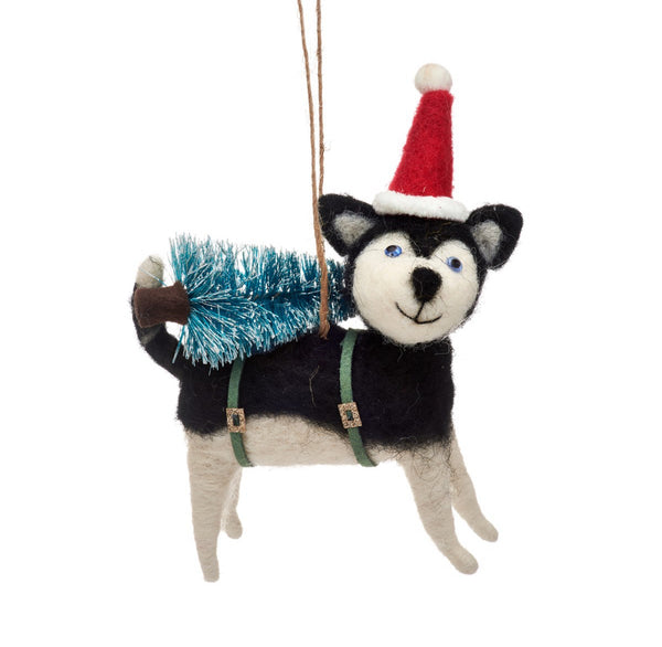 Sass & Belle Husky With Christmas Tree Decoration