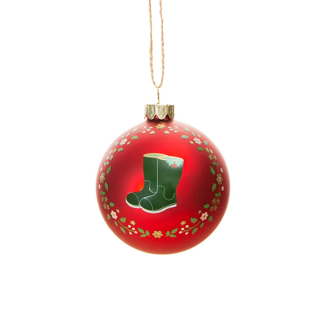 Sass & Belle Wellington Boots Glass Bauble