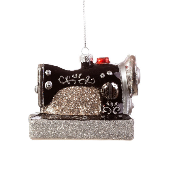 Retro Sewing Machine Shaped Bauble Black