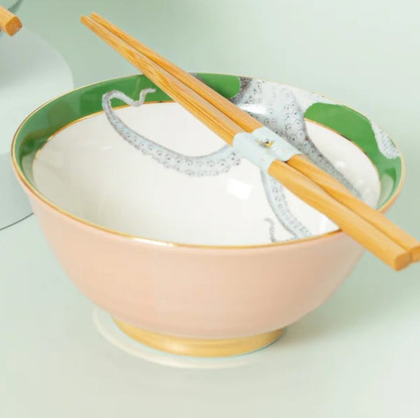 Yvonne Ellen Octopus Ramen Bowl With Chopsticks -Set Of Two