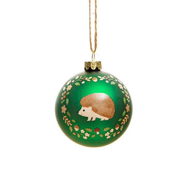 Woodland Hedgehog Glass Bauble