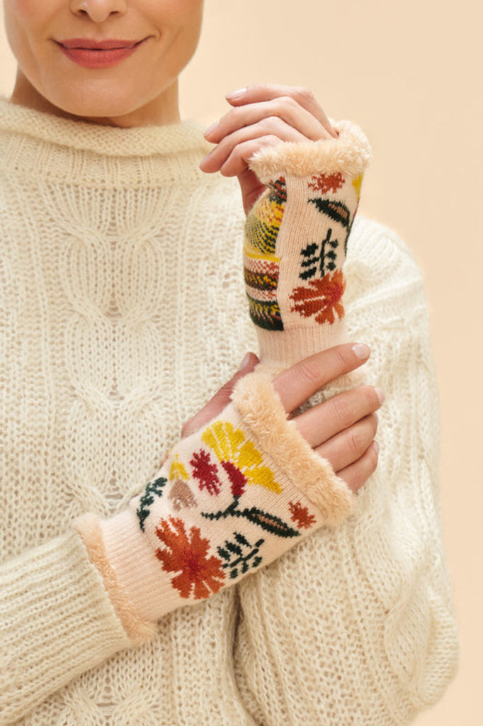 Powder Ladies Watercolour Floral Wrist Warmers - Cream