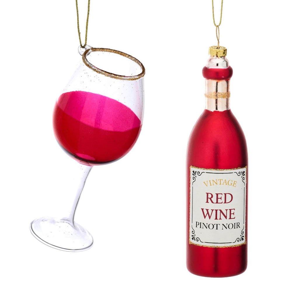 Sass & Belle Christmas Cheer Red Wine And Glass Shaped Bauble - Set Of 2 (Boxed)