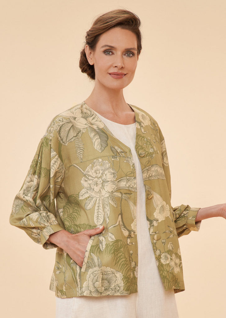 Powder Toile Puff Sleeve Jacket, Olive