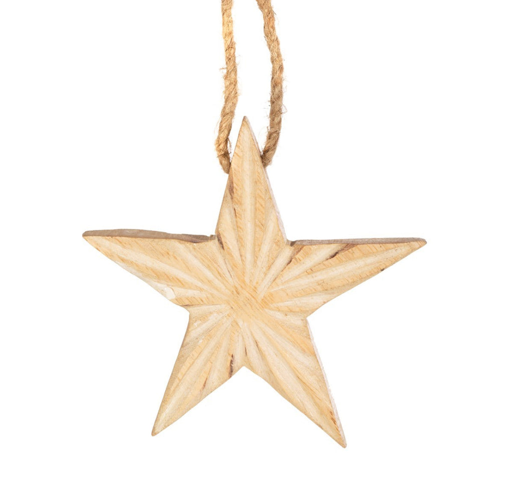 Sass & Belle Natural Wood Whitewashed Star Hanging Decoration