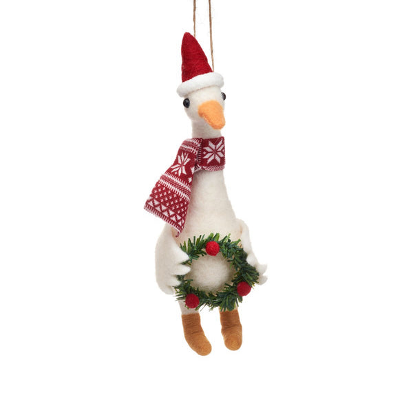 Sass & Belle Goose With Wreath Hanging Decoration