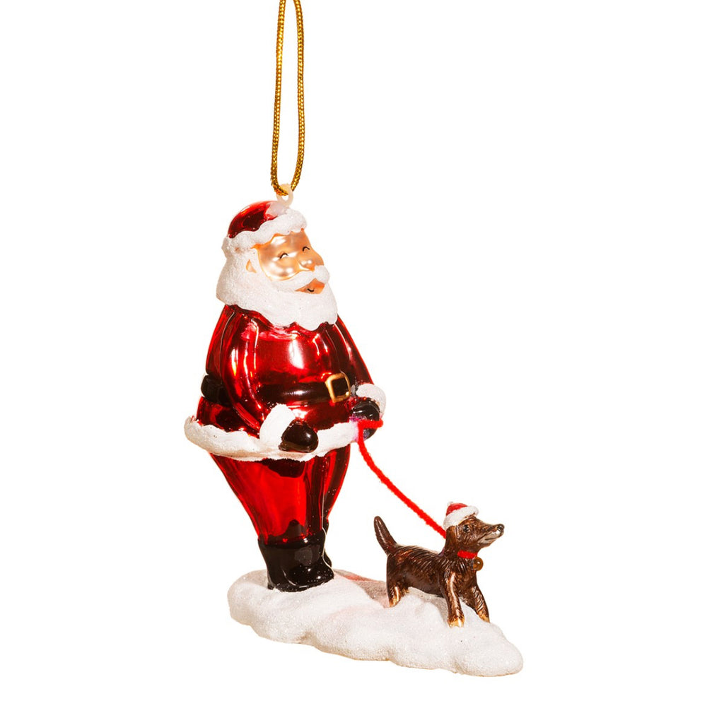 Sass & Belle Santa Walking A Dog Bauble