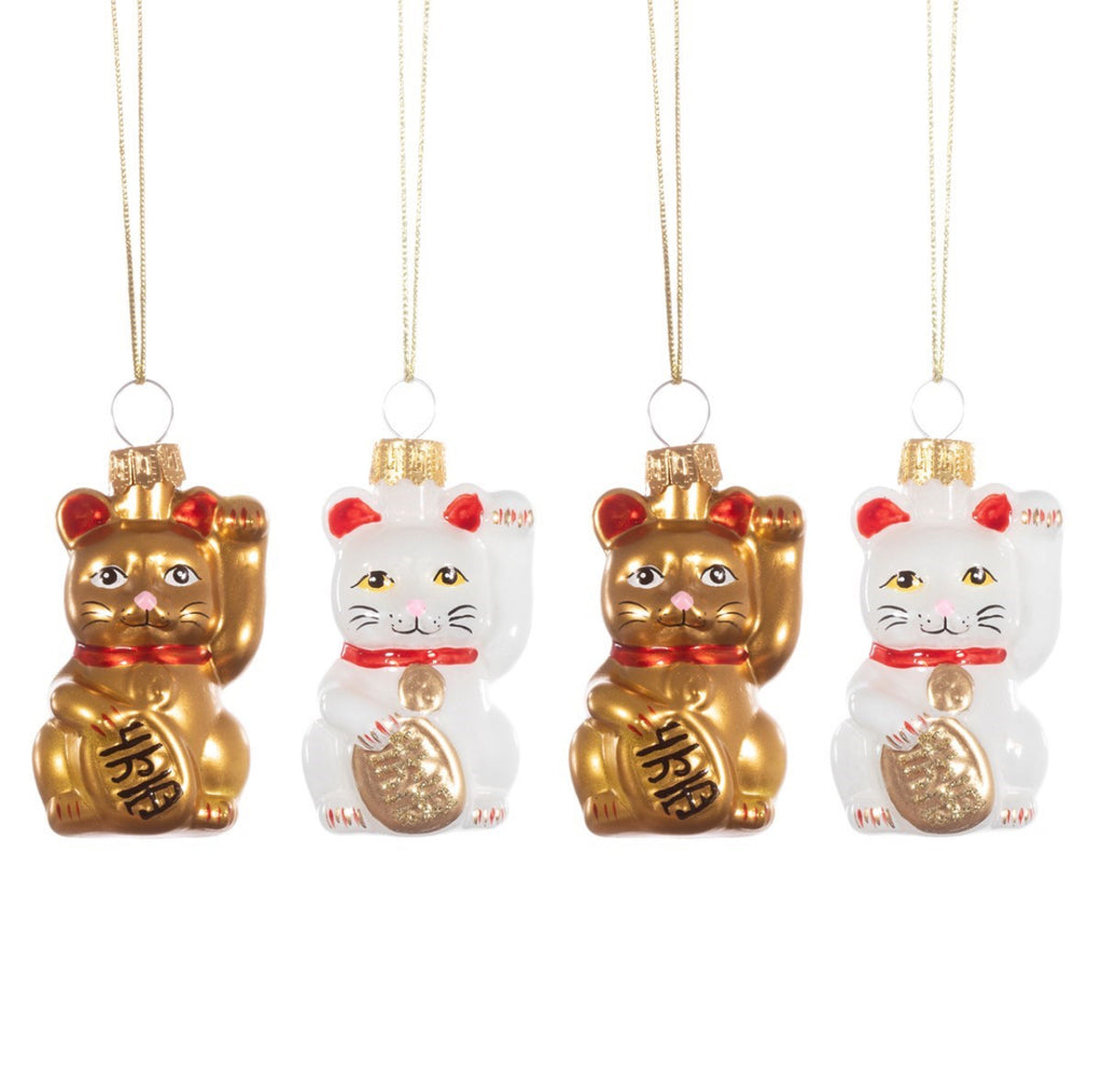 Sass & Belle Lucky Cat Mini Shaped Bauble - Set Of 4