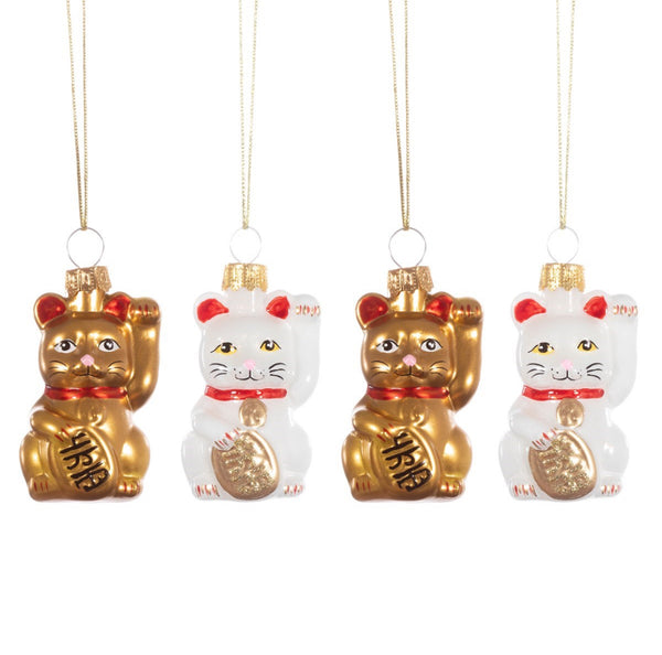 Sass & Belle Lucky Cat Mini Shaped Bauble - Set Of 4