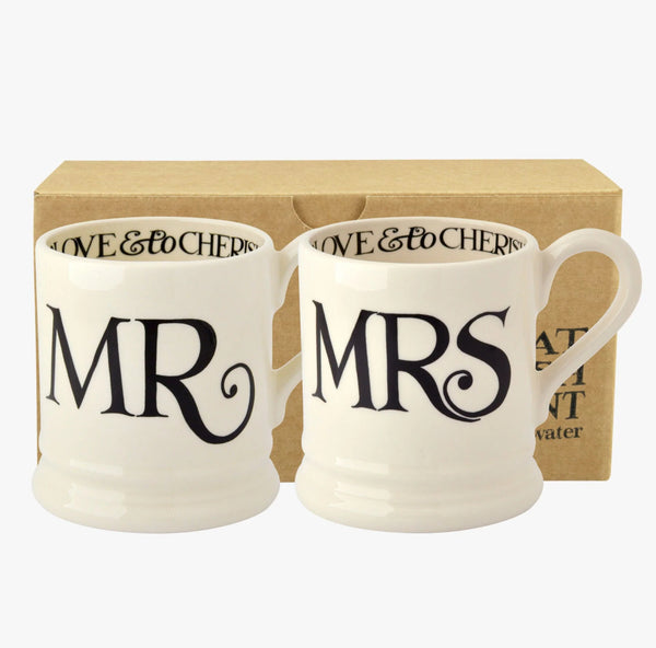 Emma Bridgewater Black Toast Mr & Mrs Set of 2 1/2 Pint Mugs (Boxed)