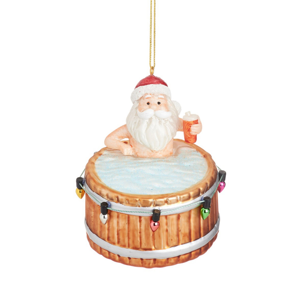 Sass & Belle Santa In A Hot Tub Shaped Bauble