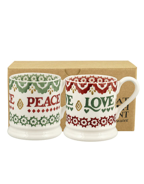 Emma Bridgewater Christmas Joy Set Of 2 1/2 Pint Mugs Boxed