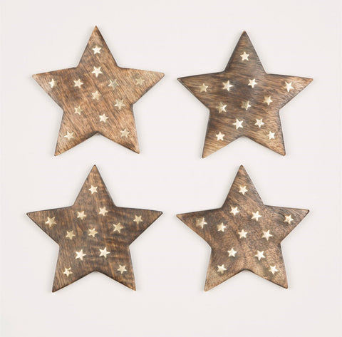 Wooden Star Coasters With Brass Inlay - Set Of 4