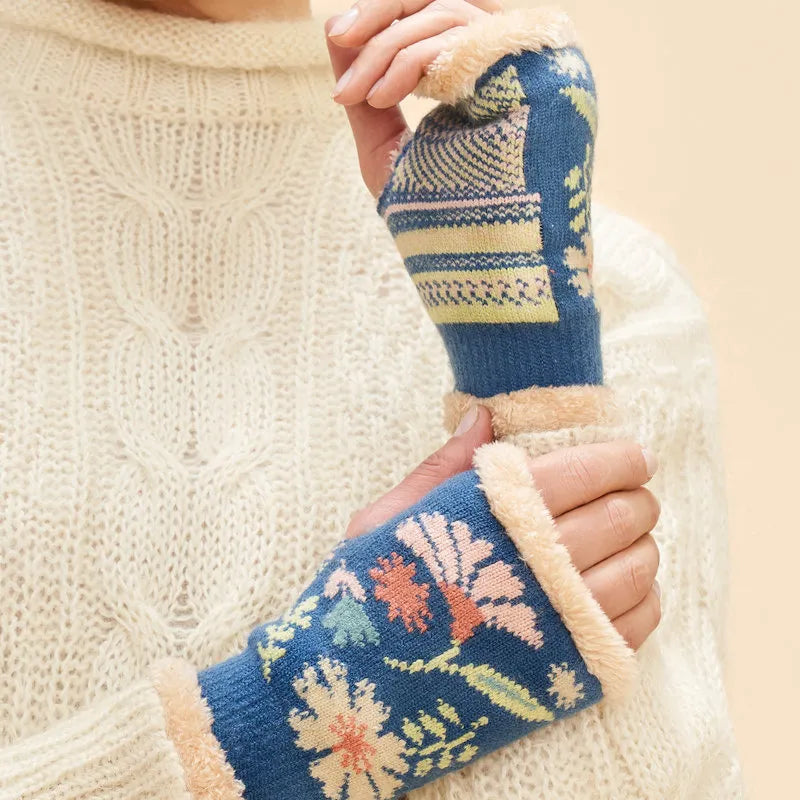 Powder Ladies Watercolour Floral Wrist Warmers - Denim