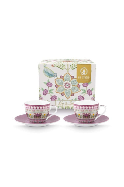 Pip Studio Lily & Lotus Set Of Two Espresso Cup & Saucer Lilac