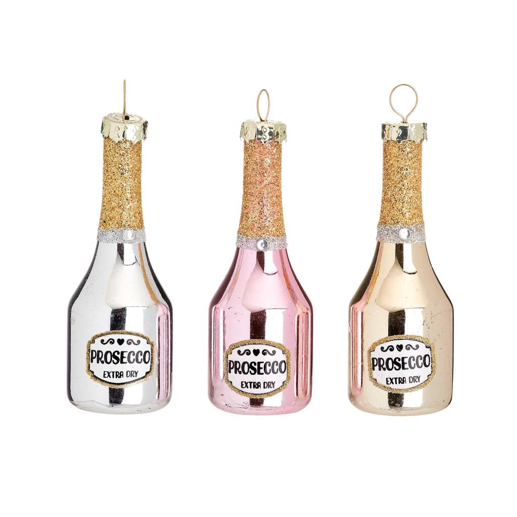 Sass & Belle Mini Prosecco Bottle Shaped Bauble - Set Of 3