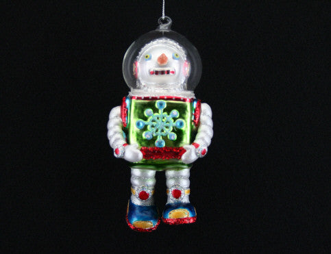 Painted Glass Snowman Robot Tree Decoration