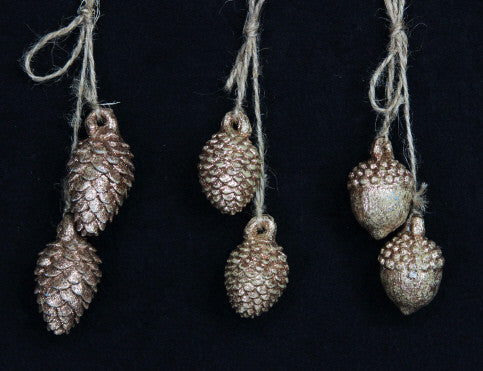 Gold Acorn & Cone on String Christmas Decoration