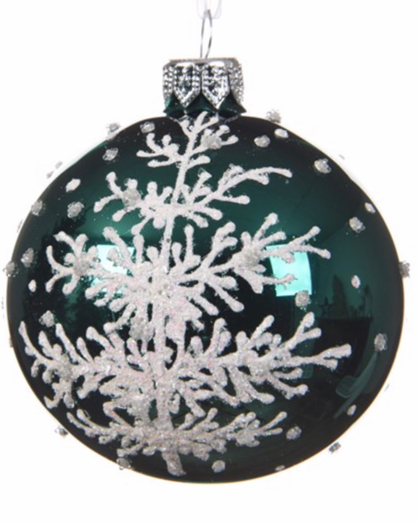 Emerald Green & White Glitter Bauble