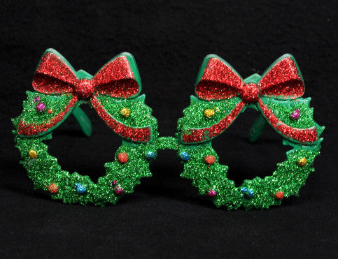 Glitter Christmas Wreath Novelty Glasses