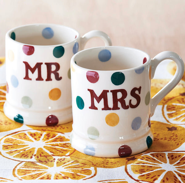 Emma Bridgewater Polka Dot Mr & Mrs Set Of 2 1/2 Pint Mugs Boxed